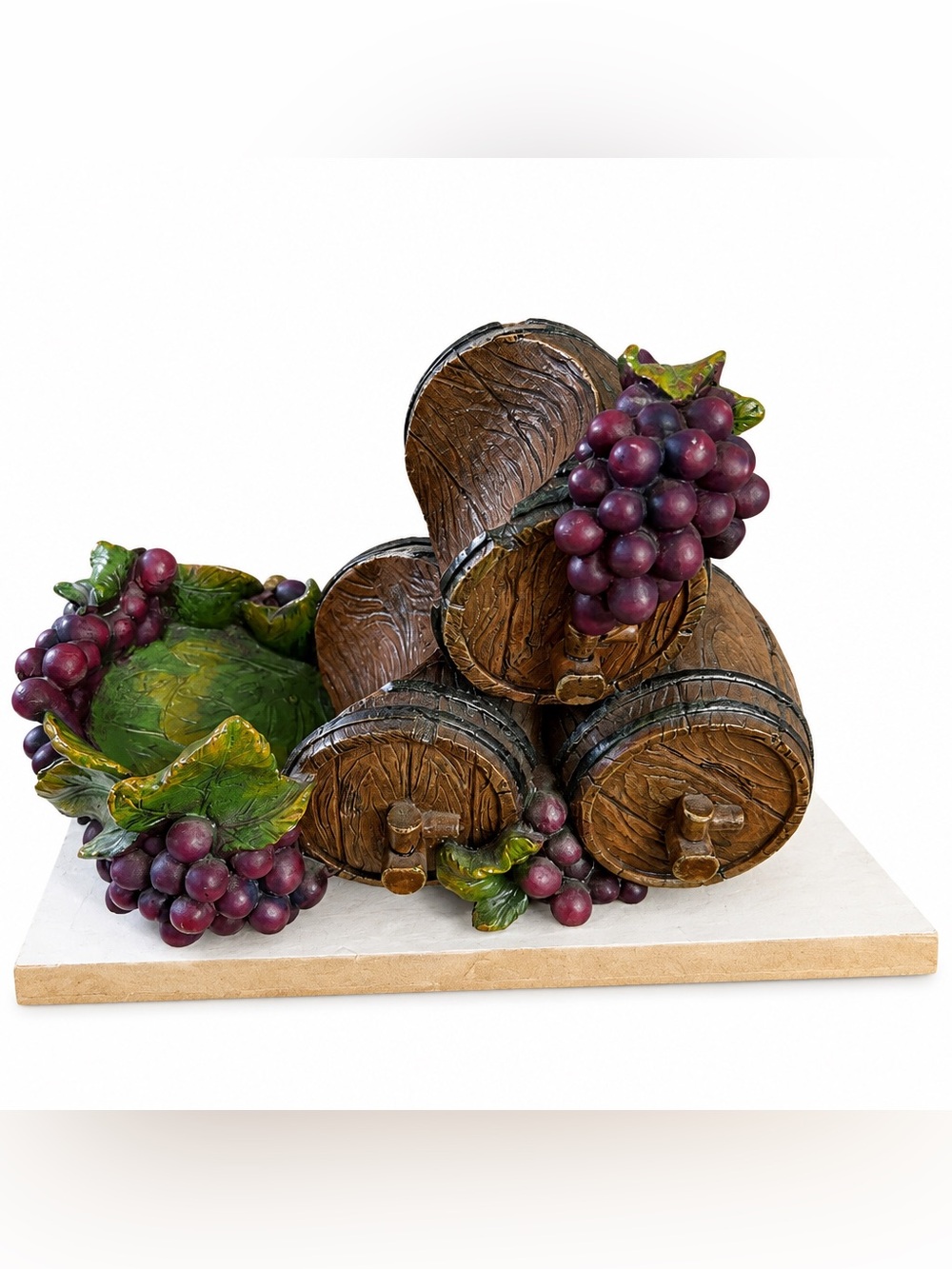 Vintage Decorative Wine Barrel & Grape Centerpiece - Purple and Green